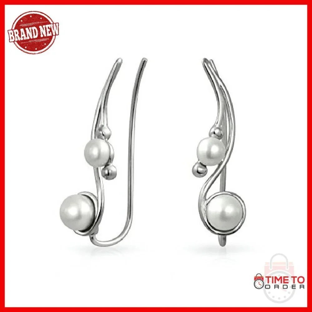 Sterling Silver Opal Ear Cuff Non-Pierced Geometric Huggie Earrings